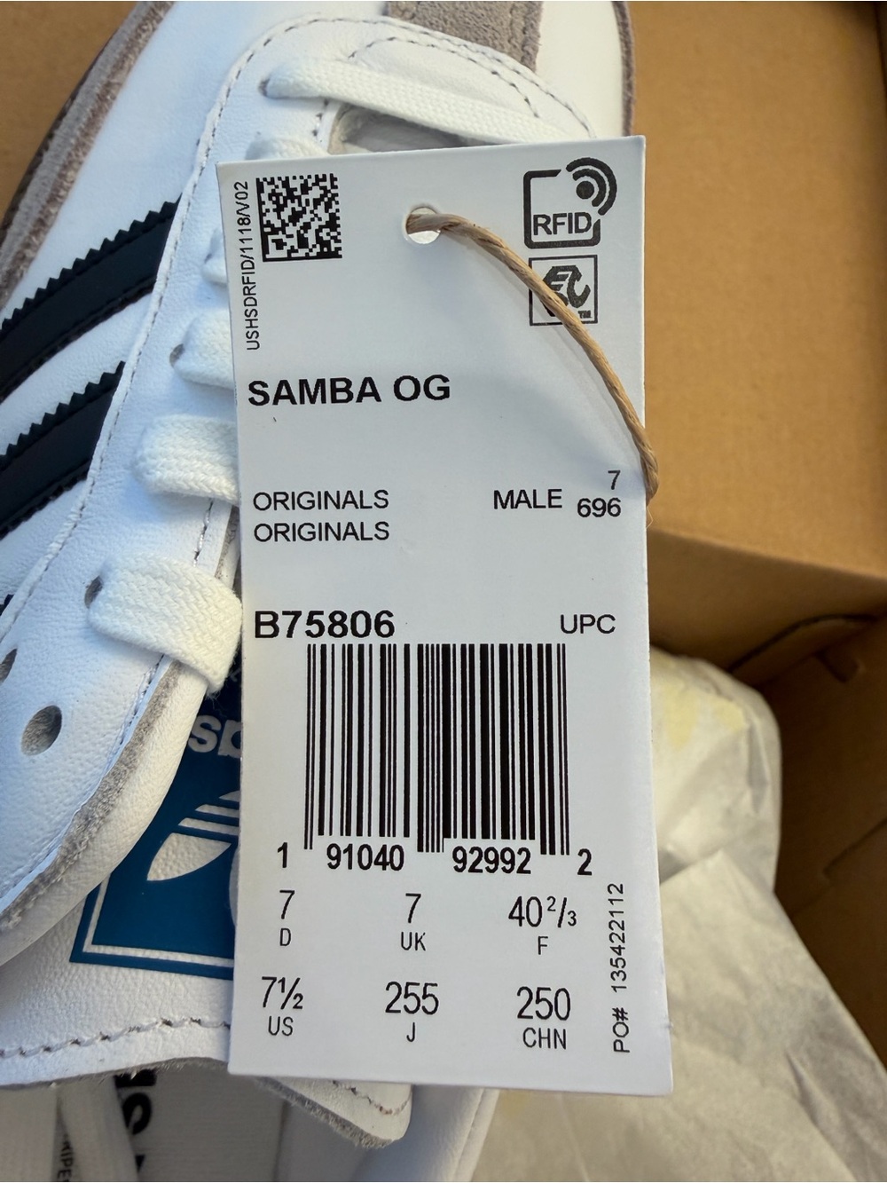 adidas Samba Men's 7.5 White/Black/Grey Suede-Trim Sneaker - Picture 3 of 3